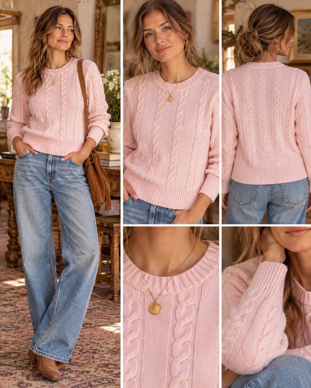 Vintage Saks Fifth Avenue Folio Cashmere Sweater XL Pink Cable Knit Hong Kong